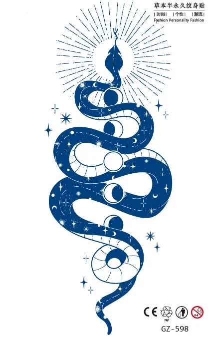 Temporary Waterproof Tattoo Stickers Seductive Snake Flower Ink Lasting Sexy Girls Arm Chest Waist Buttocks Realistic Fake Tatoo