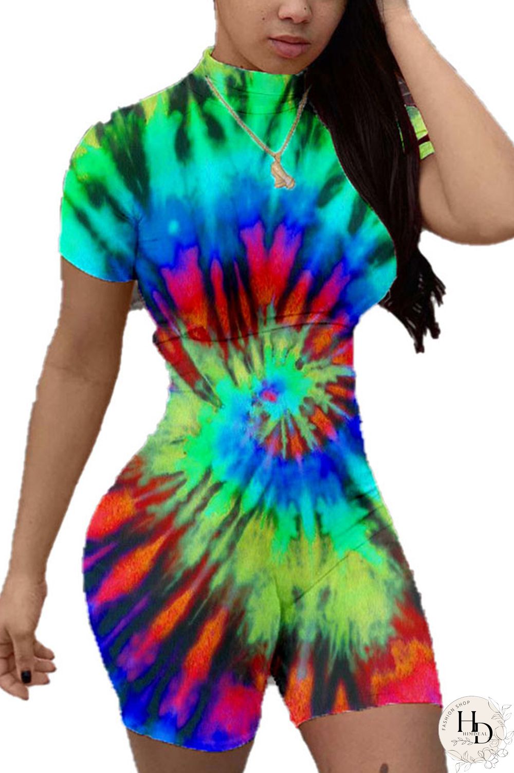 Red Fashion Casual street Print Tie-dyed Polyester Short Sleeve O Neck Jumpsuits