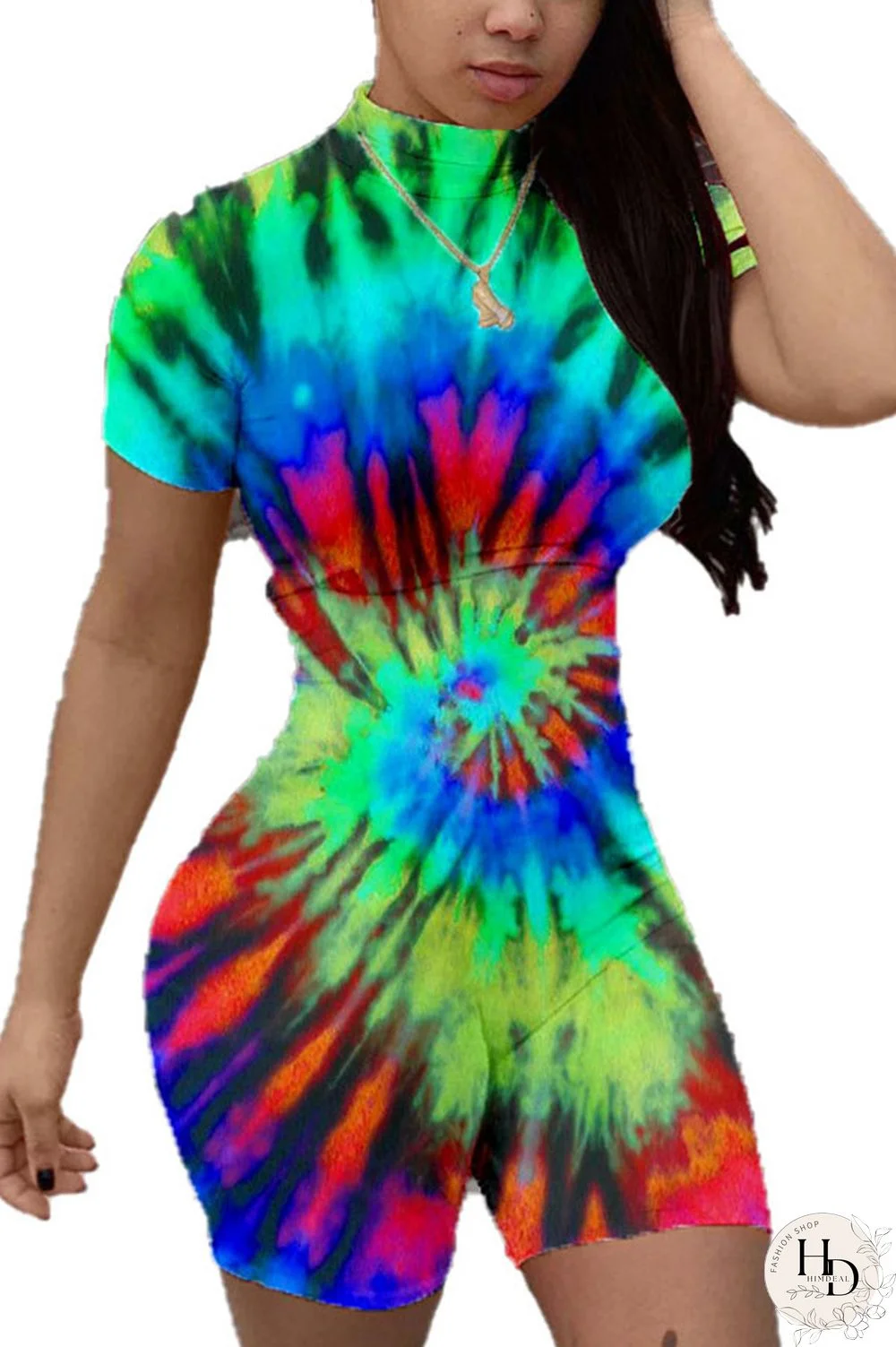 Red Fashion Casual street Print Tie-dyed Polyester Short Sleeve O Neck Jumpsuits