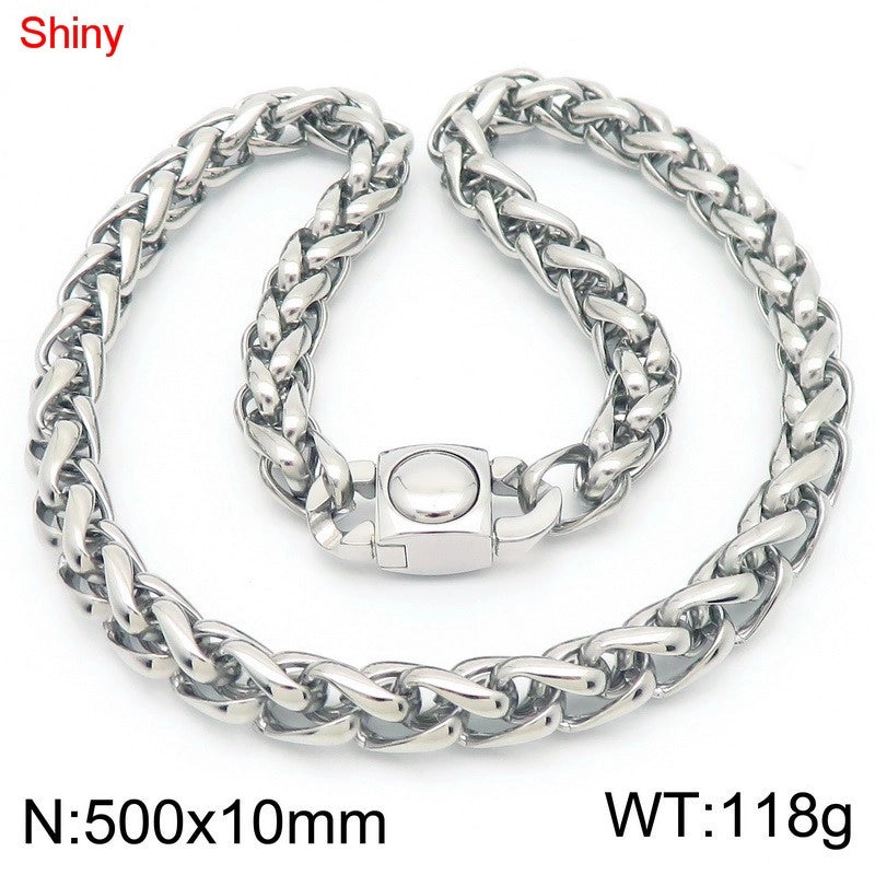 Fashion Stainless Steel 10mm Basket Chain Woven Chain Casting Buckle Necklace