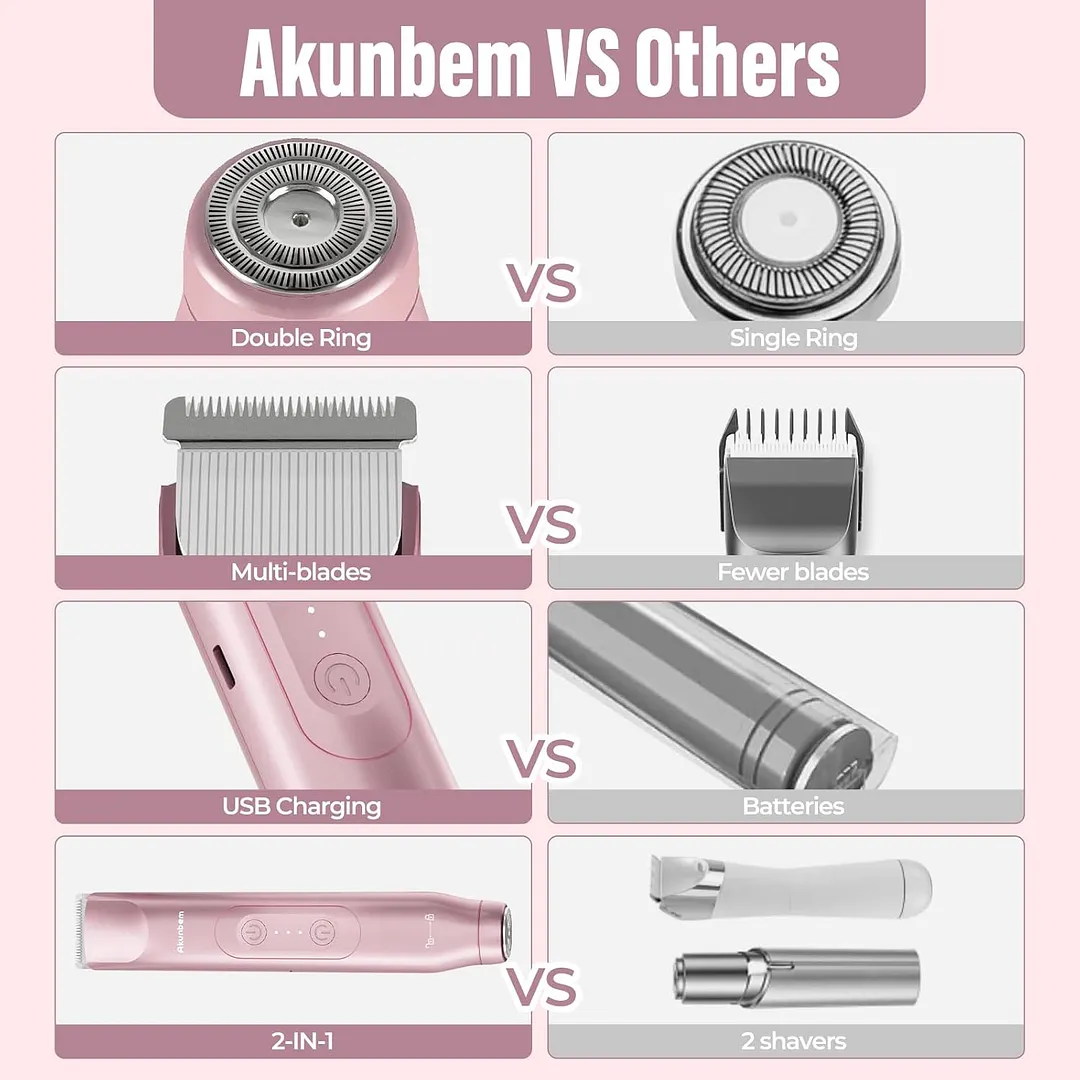 2 in 1 Women Electric Shaver Dual Head Bikini Trimmer IPX7 Waterproof Wet and Dry Dual Use Body Hair Trimmer Facial Hair Remover for Bikini Underarms Legs Arms Body Face Pink