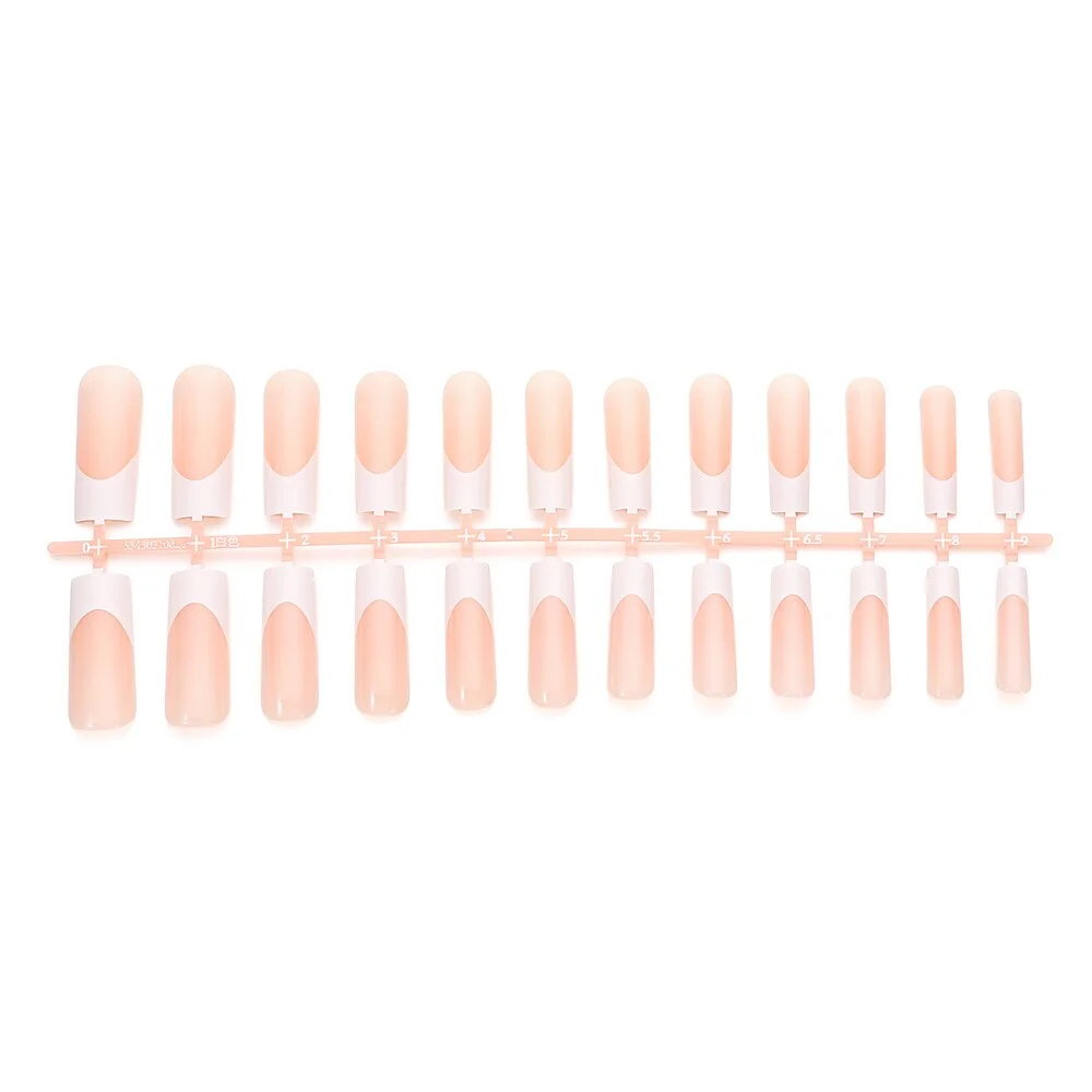 24pcs Square Fake Nails Extra Long Nude Pink French False Nails Simple Fingernail Decoration Artificial Full Nail Art Tips