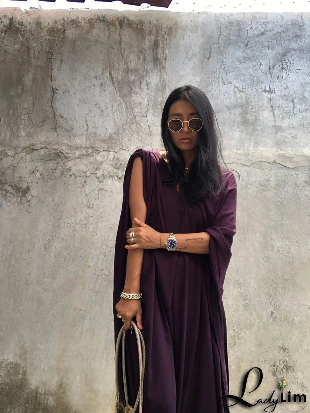 V Neck Solid Color Beach Cover Up