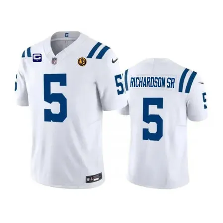 Men's Indianapolis Colts #5 Anthony Richardson Sr. White 2023 F.U.S.E. 1-star C Patch And With John Madden Patch Vapor Limited Stitched Football Jersey