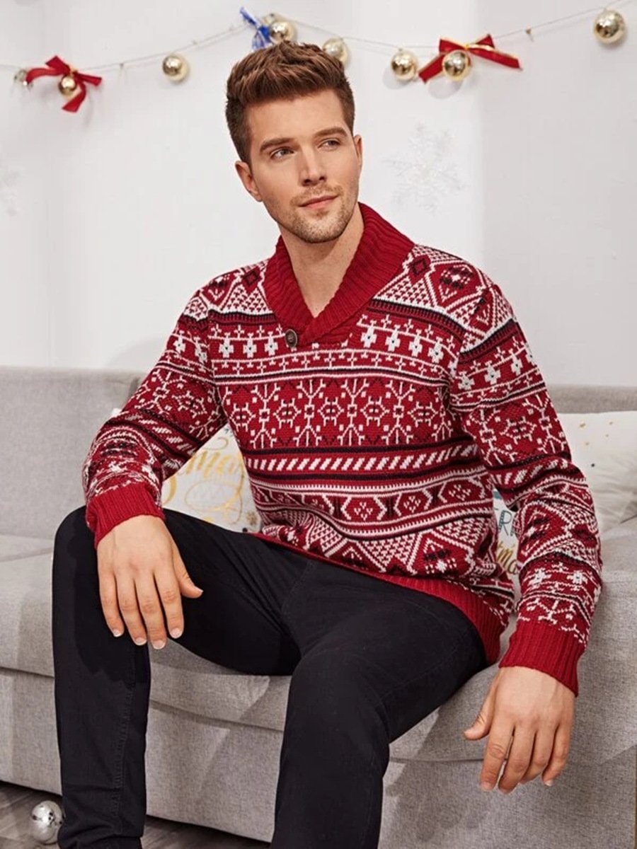 Elk Lapel Knit Sweater Man