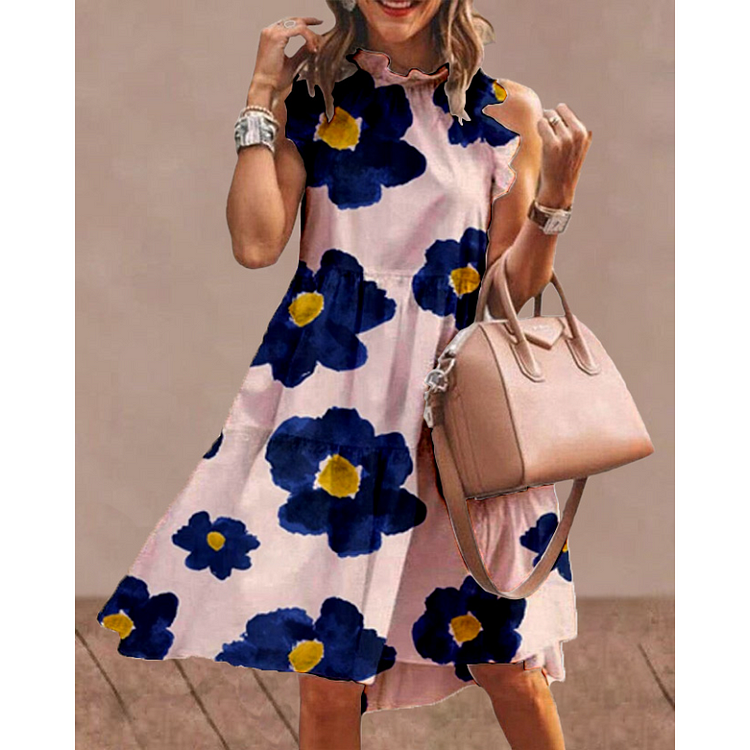 All Over Floral Print Sleeveless Dress socialshop