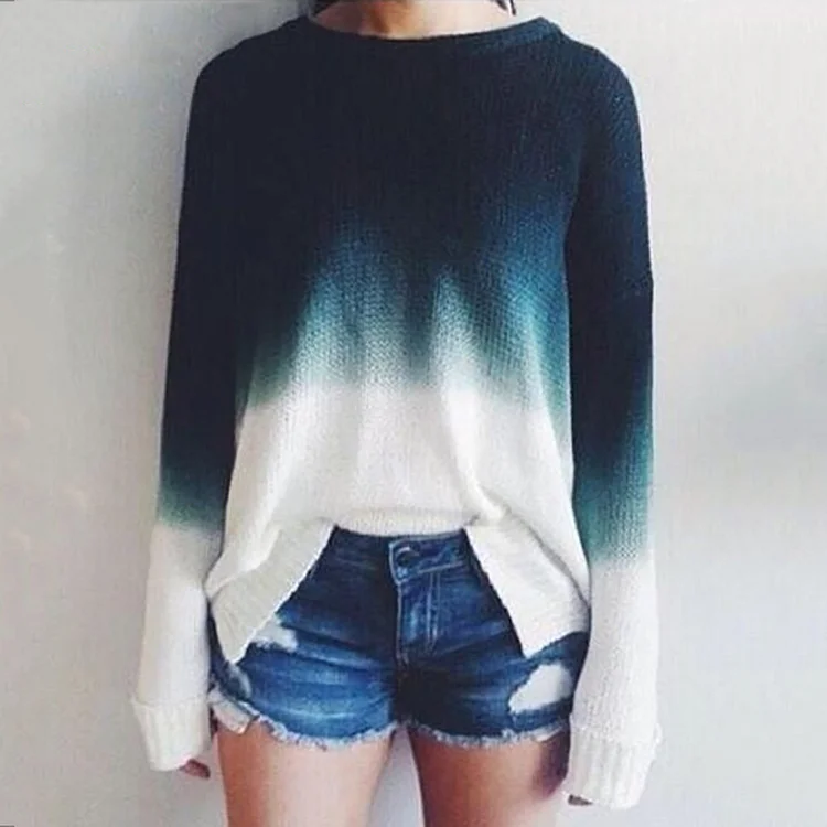 Vintage Ombre Crew Neck Long Sleeve Sweater
