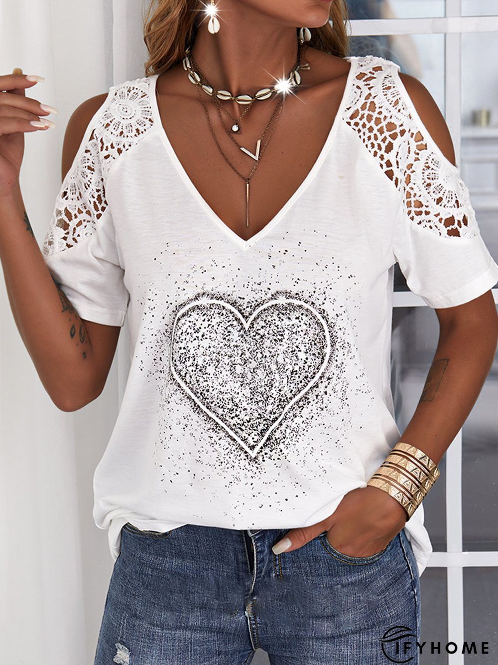 Loose V Neck Casual Abstract Tunic Blouse | IFYHOME