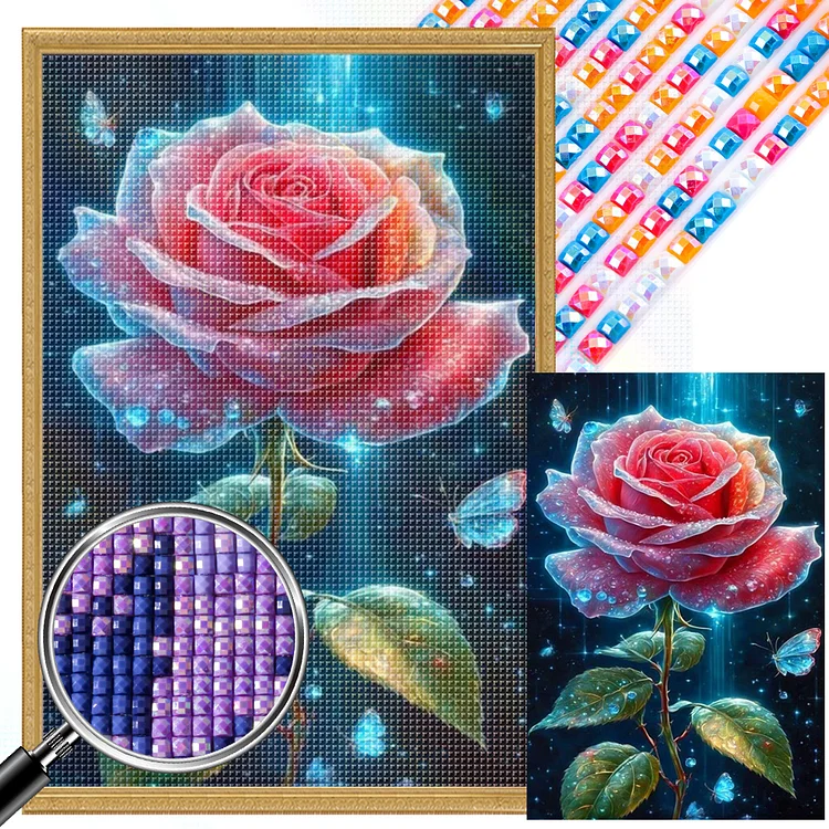 Partial AB Drill - Full Square Diamond Painting - Water Drop Rose 40*65CM