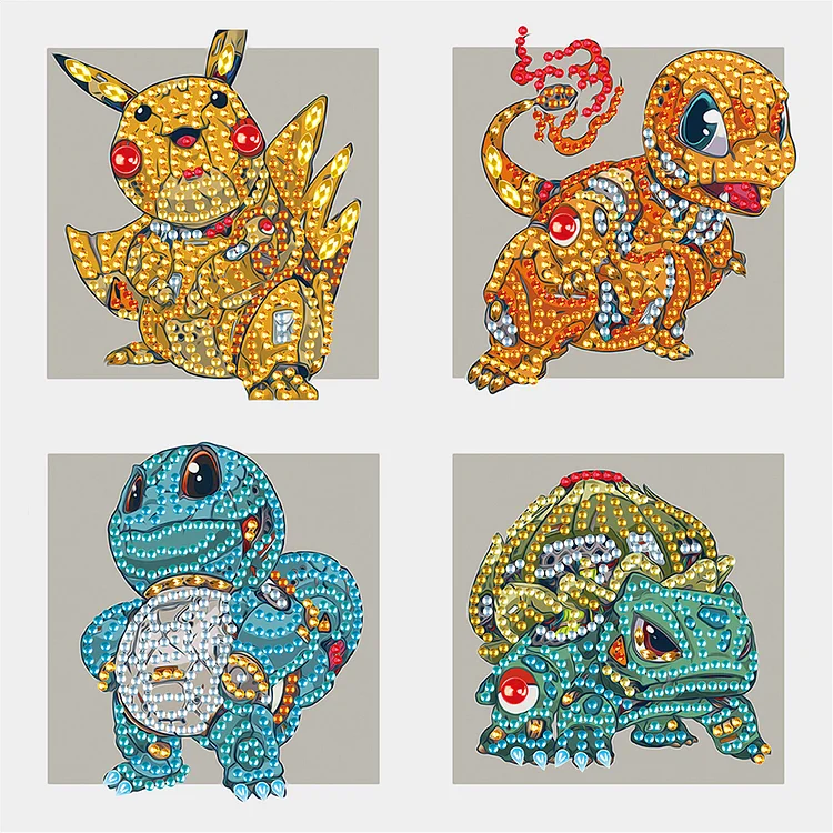 4 Machine Soul Pokmon In The Same Frame 30*30CM(Canvas) Special Shaped Drill Diamond Painting gbfke
