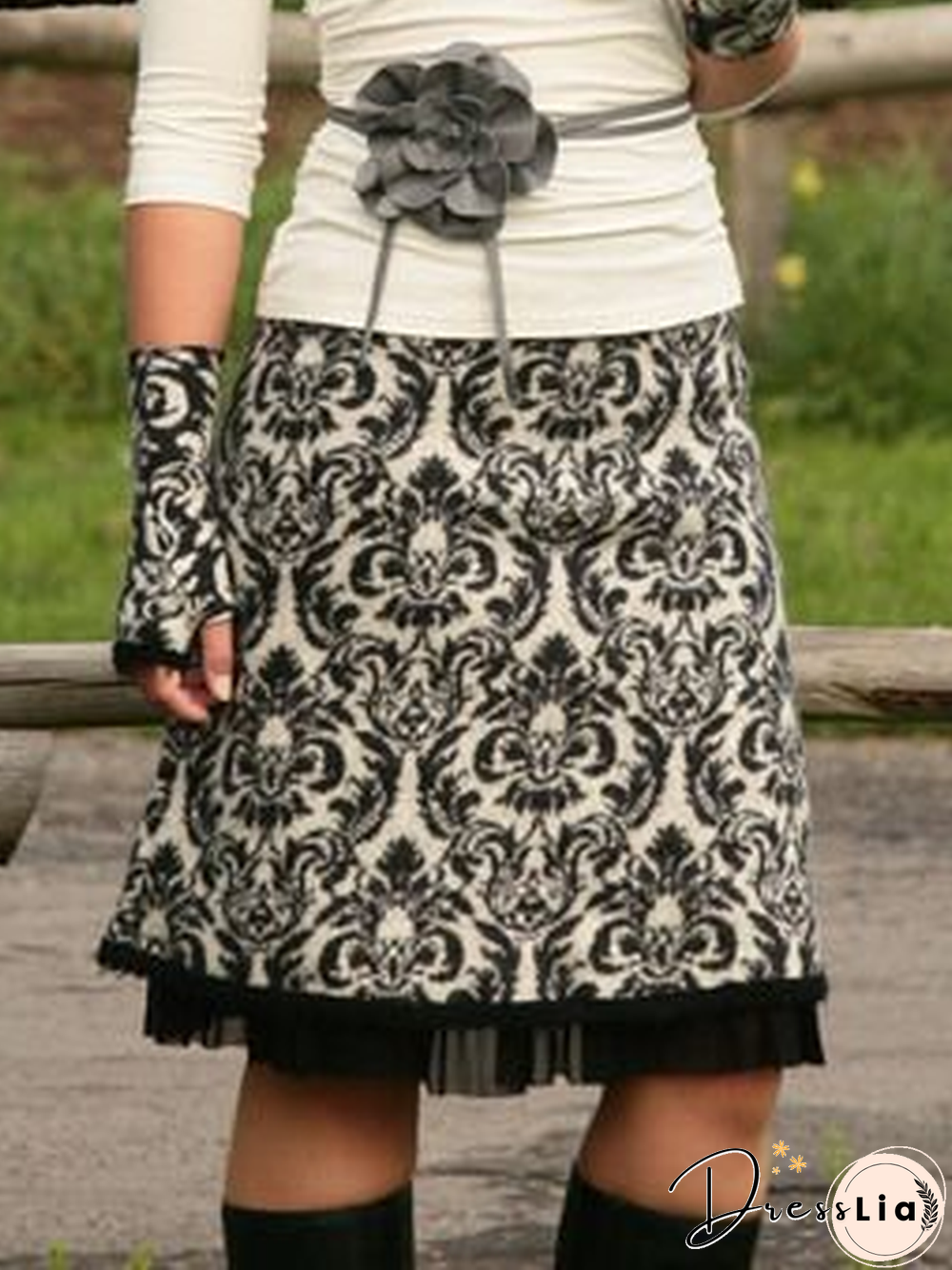 Printed Cotton-Blend Casual Skirt