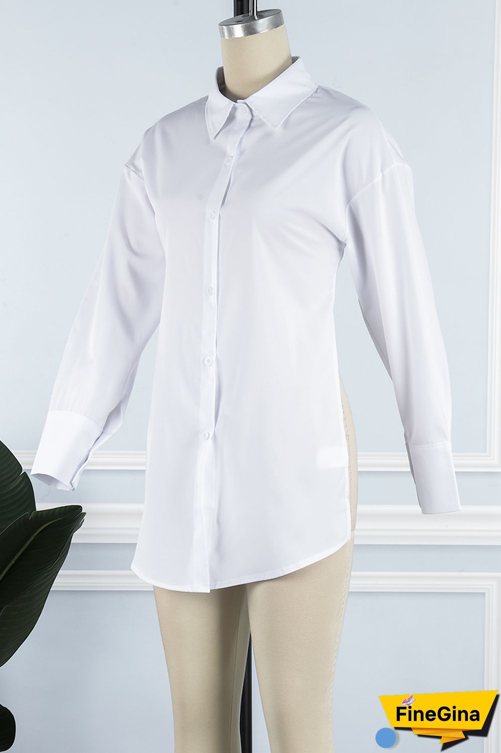 Sky Blue Casual Solid Frenulum Backless Asymmetrical Shirt Collar Tops