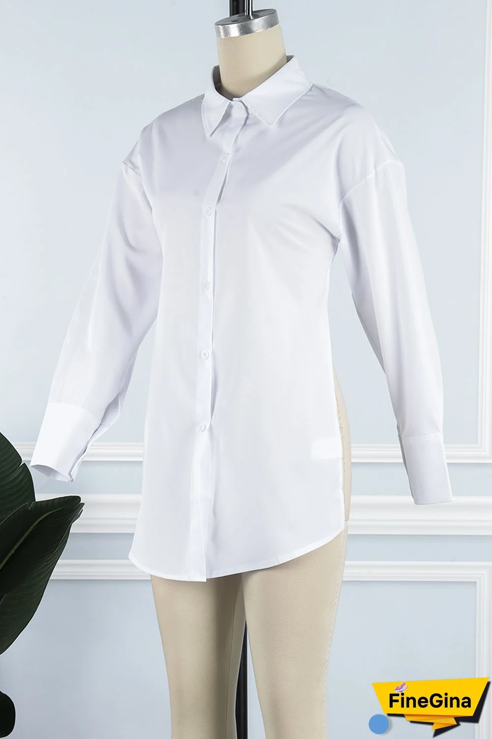 Sky Blue Casual Solid Frenulum Backless Asymmetrical Shirt Collar Tops