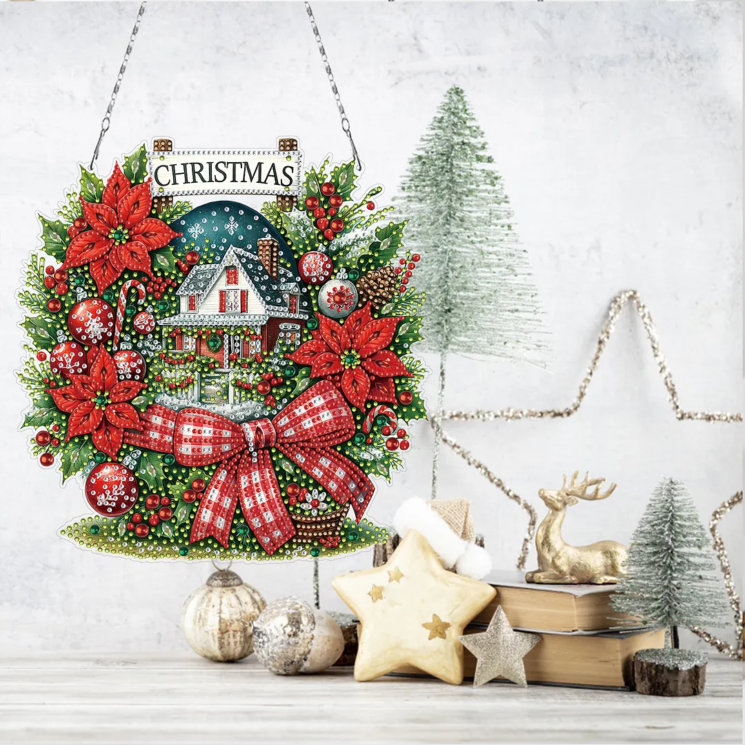 Christmas House DIY 2D Flat Acrylic Double Sided Diamond Painting Kits Pendant