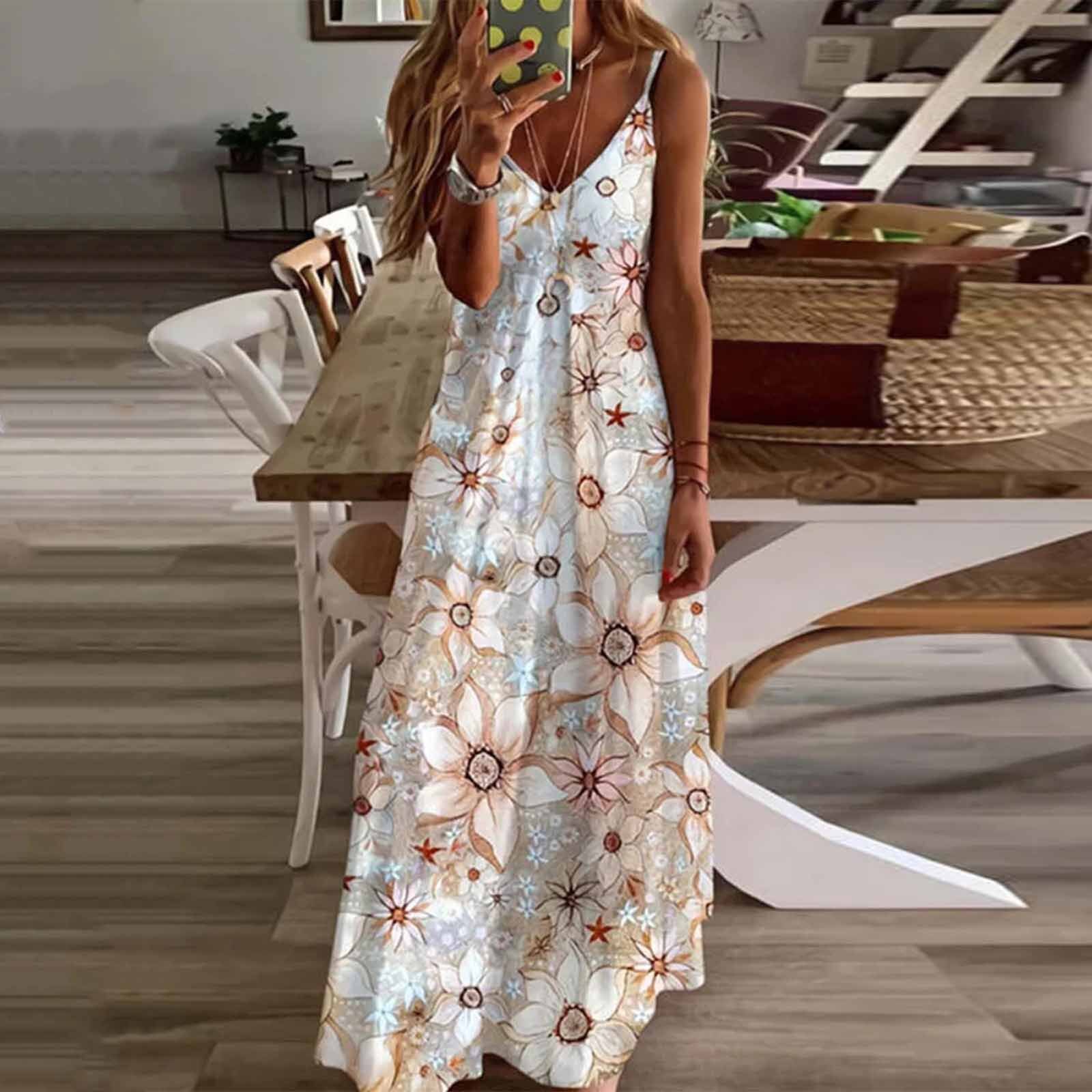 Women Sleeveless V-neck Printed Casual Dress