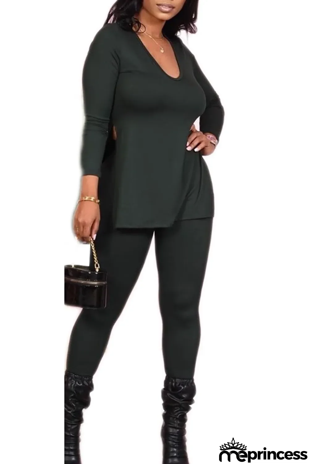 Black Green Sexy Polyester Solid O Neck Long Sleeve Regular Sleeve Two Pieces