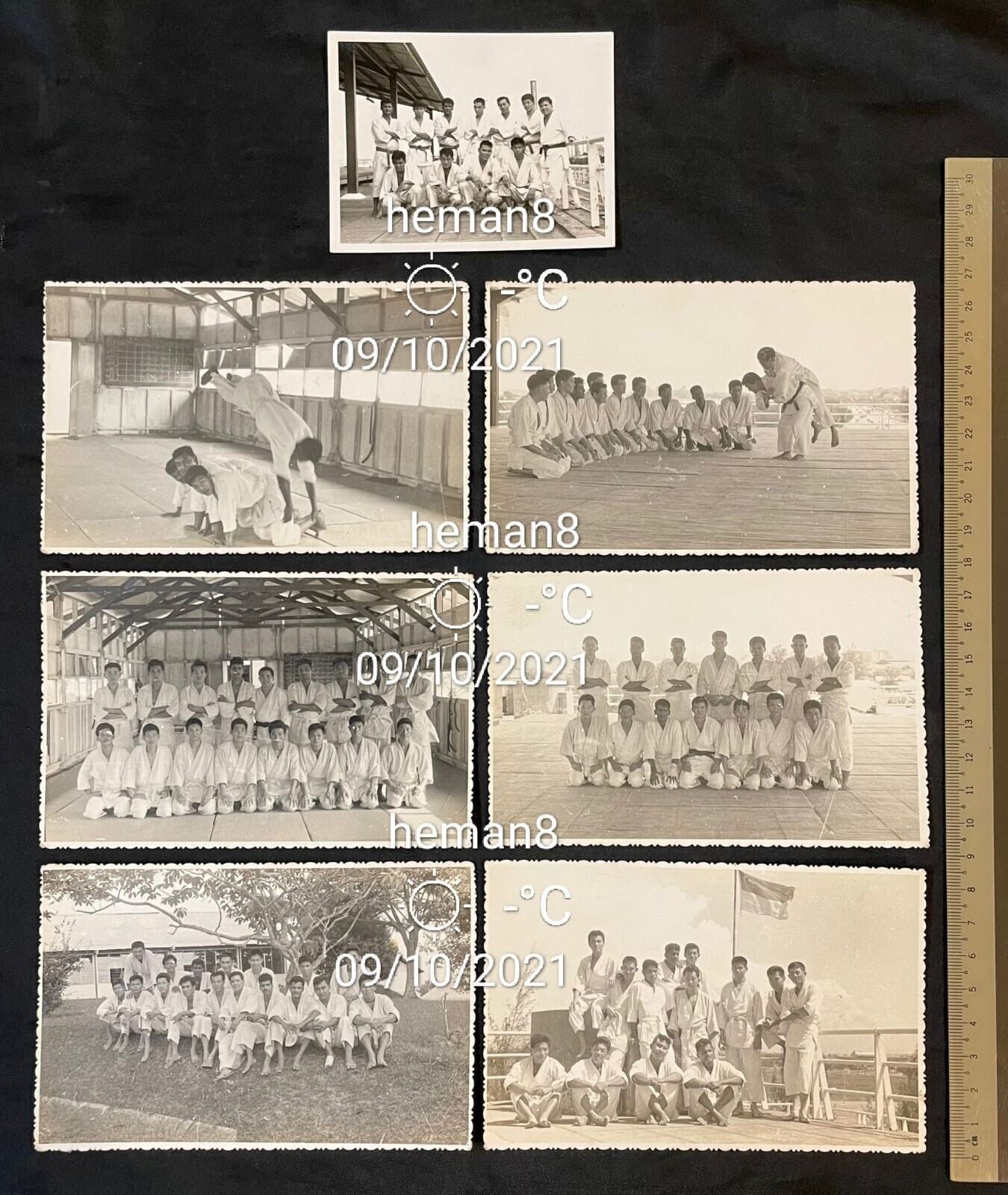 Rare old group Photo Poster painting x 7 on Singapore martial art Judo Judoka 柔道 華僑照片