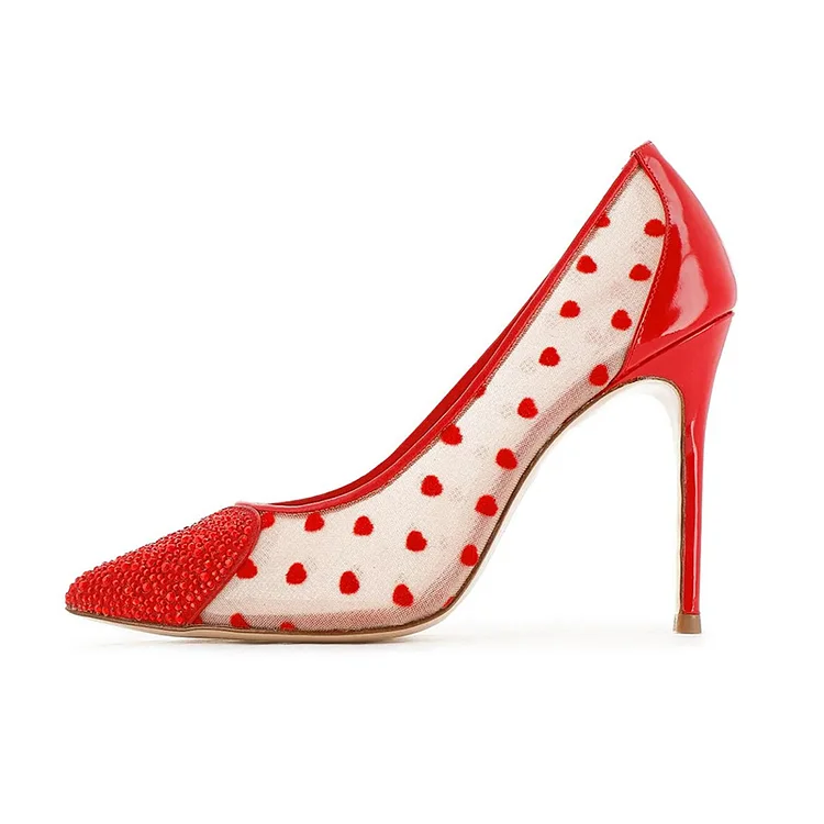 Red Rhinestones transparent Shoes Pointed Toe Stiletto Pumps Party Heels |FSJ Shoes