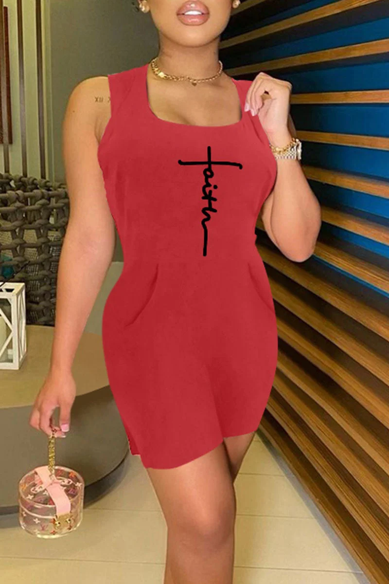 Casual Print Split Joint Square Collar Straight Jumpsuits