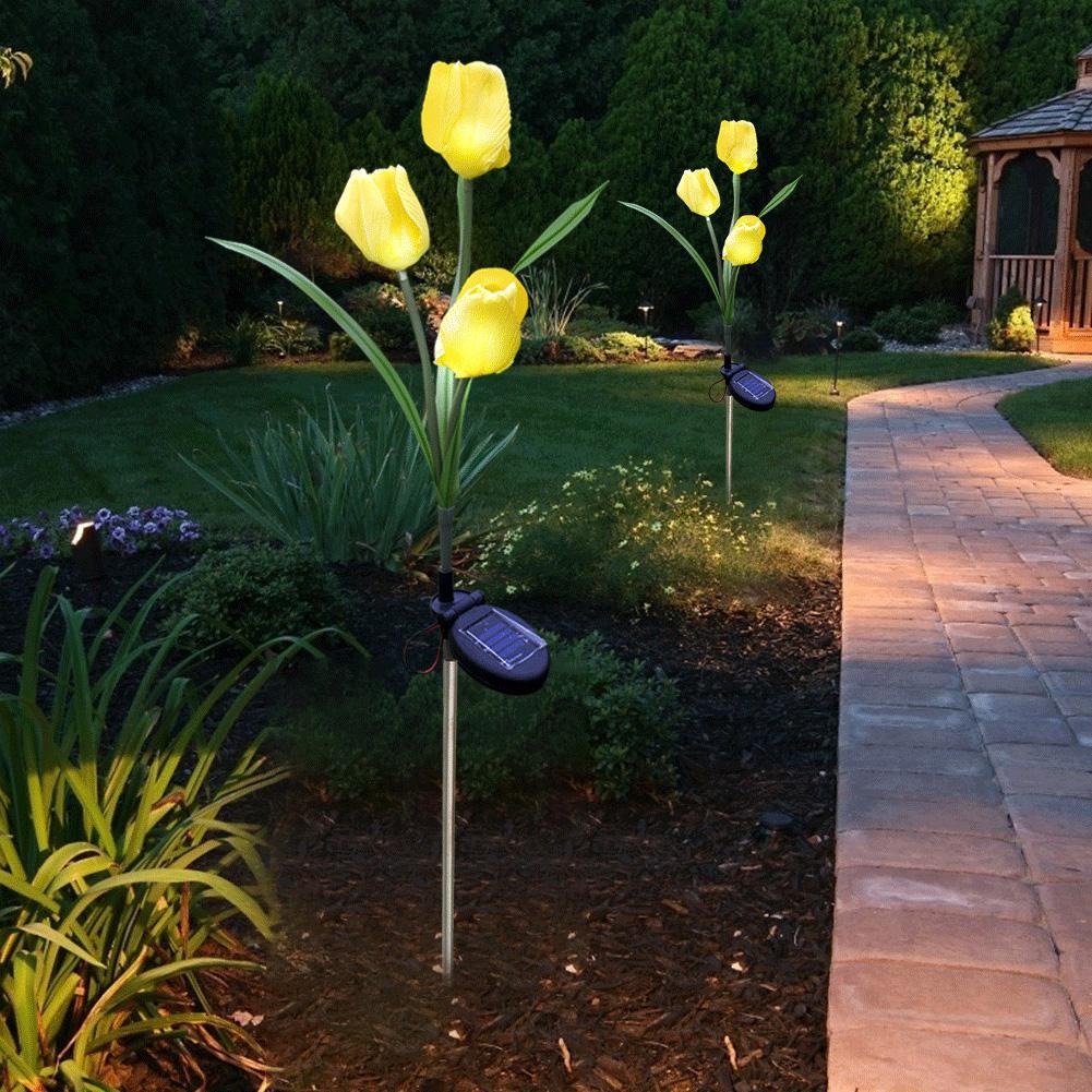 

3 Heads Solar Power LED Simulation Tulip Light Garden Yard Landscape Lamp, Yellow, 501 Original