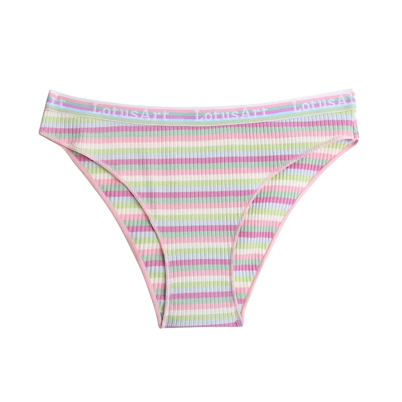 FINETOO Women Rainbow Panties Trendy Colorful Stripes Briefs Sexy Low Waist Underwear Women's Cotton Underpants Ladies Intimate