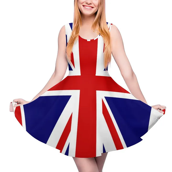union jack ladies dress United Kingdom Flag Union Jack Crewneck A-line Skater Dress, Summer  Sleeveless Beach Dress