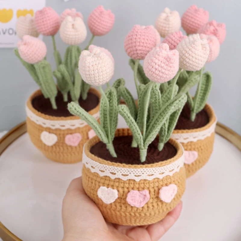 Crochet Flower Crochet Kit Tulip Flowerpot Knitting Kit Handmade
