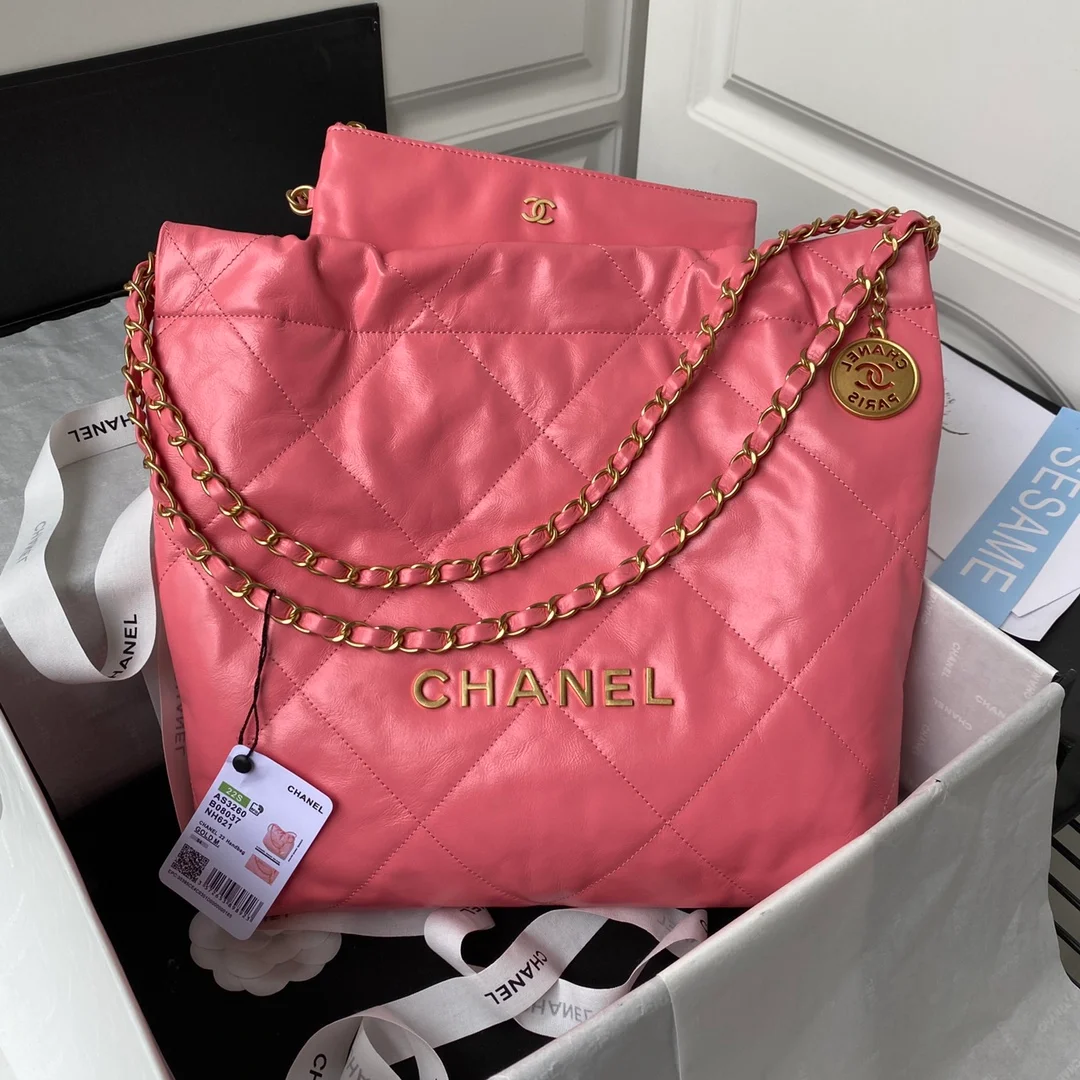 Chanel 22手袋 正品尾皮 粉 中號 42cm