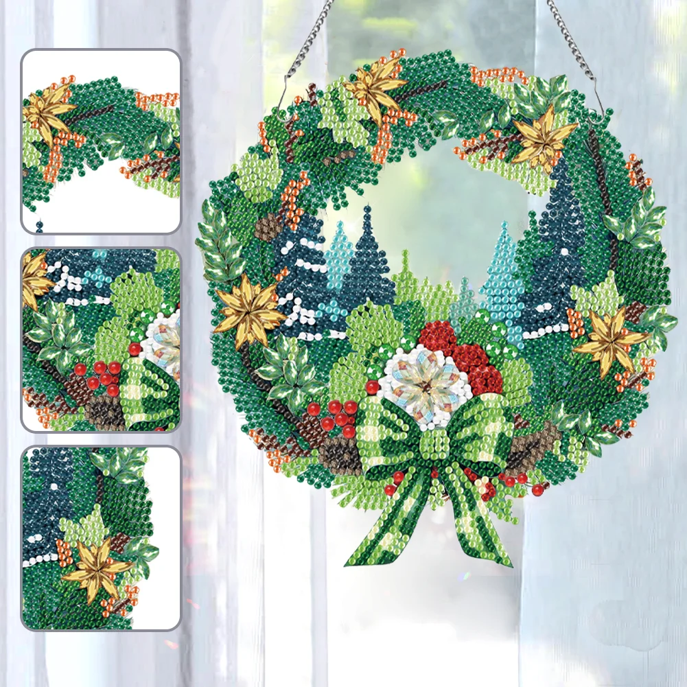 DIY Christmas Wreath Acrylic Single Side Special Shaped Diamond Painting Hanging Ornament
