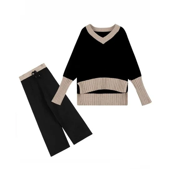 Elegant Knit Sweater and Wide Leg Pants Suits - yankia