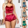 Femme 2 Pi&egrave;ces Set Pyjama Moulant en Velours 