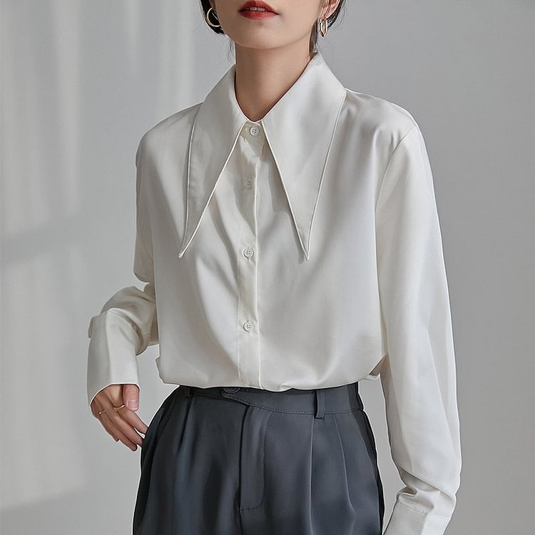 Long Sleeve White Satin Blouse Women Autumn New Fashion Loose Vintage Button Shirt Women Clothing Chic Office Lady Tops 18015