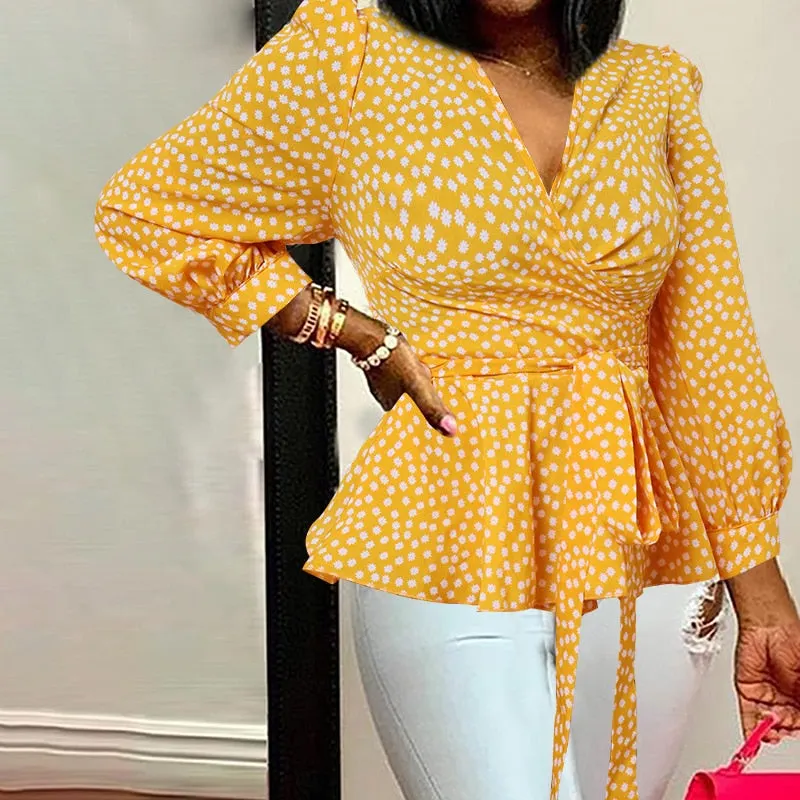 Celmia Women Elegant Blouse 2022 Summer Sexy V-Neck Leopard Print Tunic Shirt Belted Office Fashion Top Ruffles Blusas Femininas