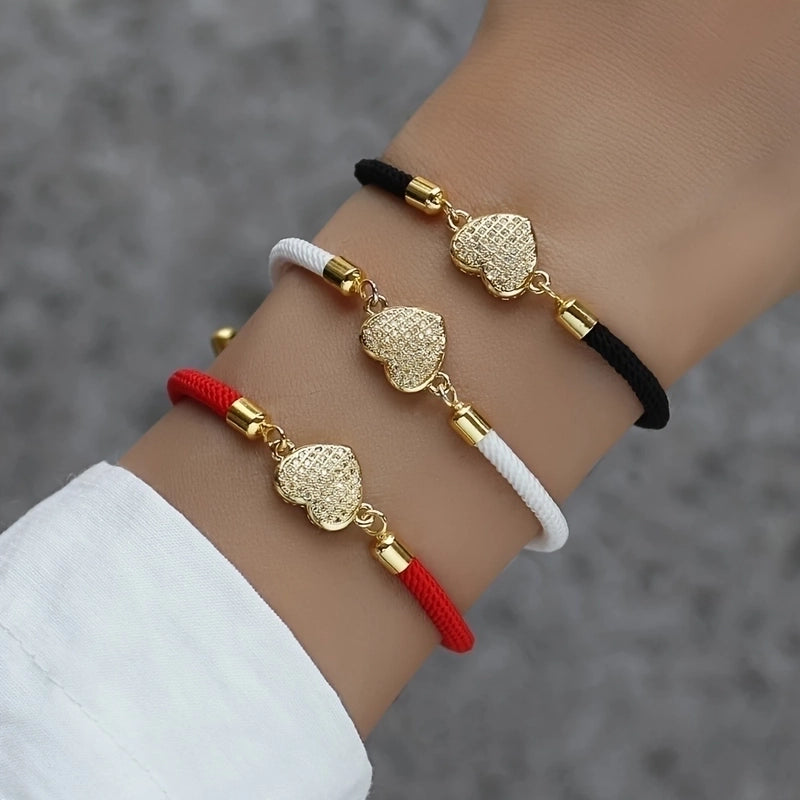 2 Pieces 12 Pieces Brass Inlay Heart Shape Zirconia Bracelets