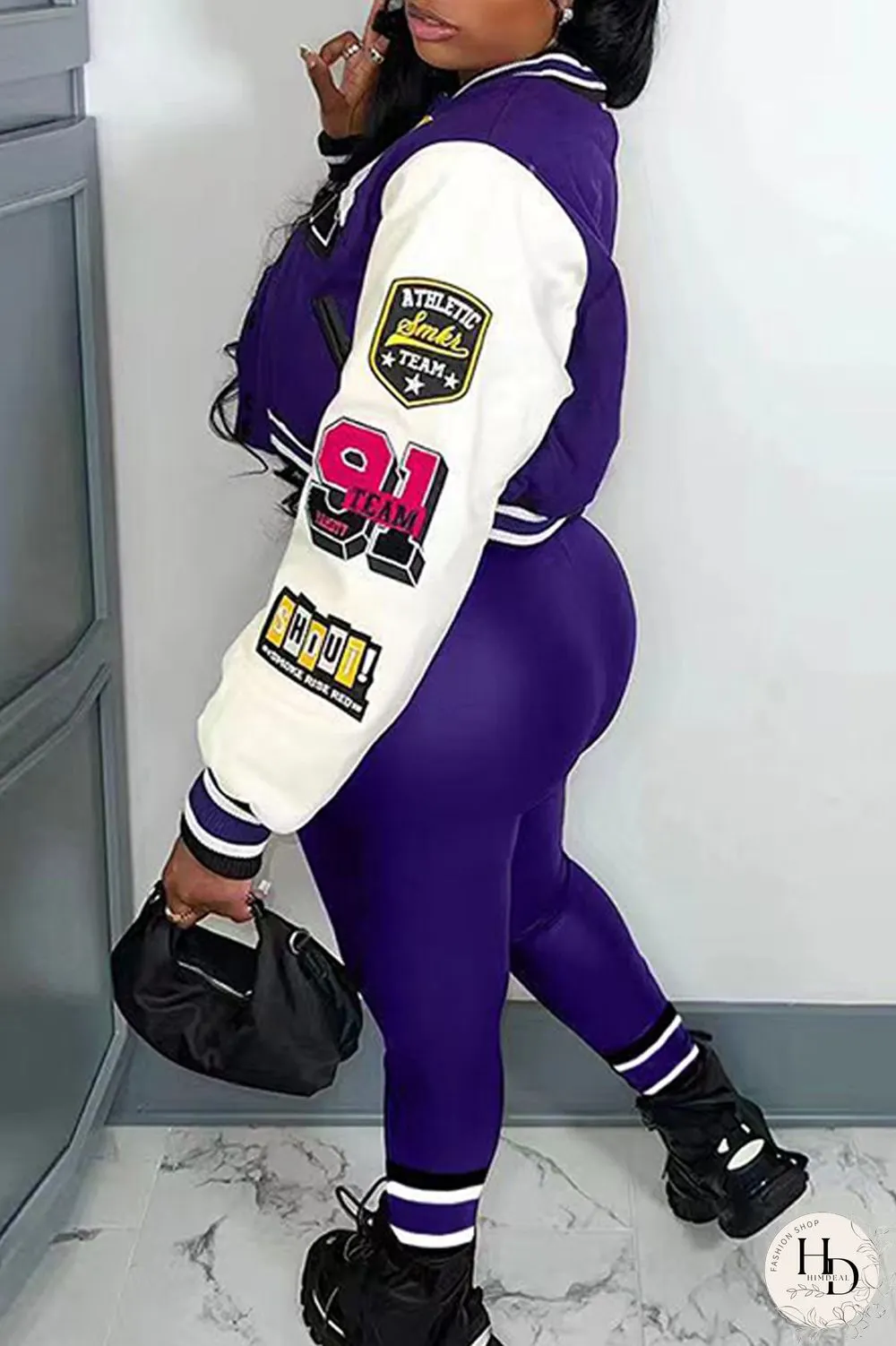 Rose Red Casual Letter Print Patchwork Cardigan O Neck Long Sleeve Two Pieces