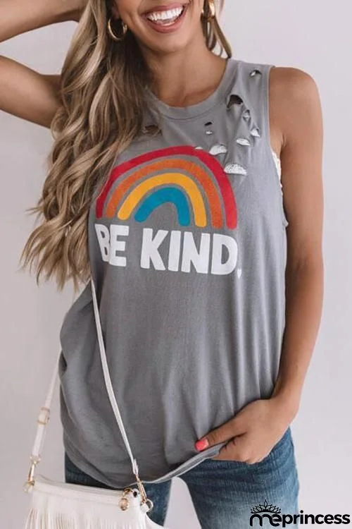 Be Kind Rainbow Ripped Tank Top