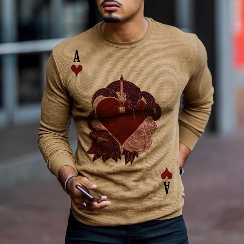 Mens Brown Printed Knit Long Sleeve T-Shirt / [viawink] /