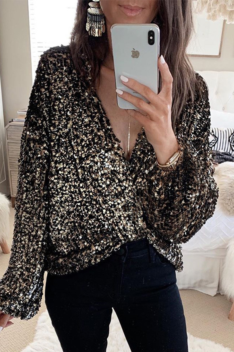 Sequin Stitching Wrap Blouse