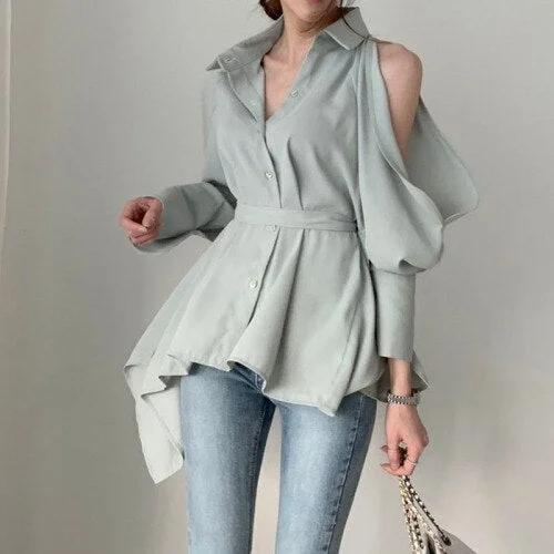 Women Blouse Tops New Lady Hollow Out Fashion Shirts Off Shoulder Spring Summer Clothes Vogue