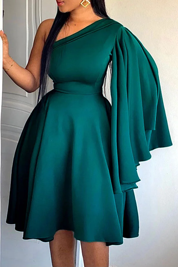 Solid Color Modern Draped Midi Dress