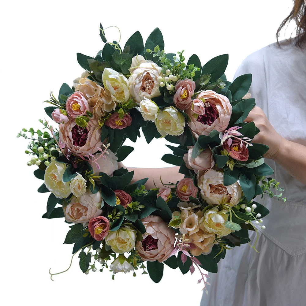 Premium Elegant Orange Peony Wreath Outdoor Fall Wreaths