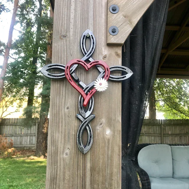 Natural Horsehsoe Cross With Heart