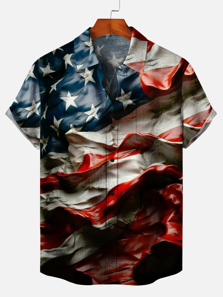 Handsome retro patriotic flag pocket shirt PLUSCLOTHESMAN