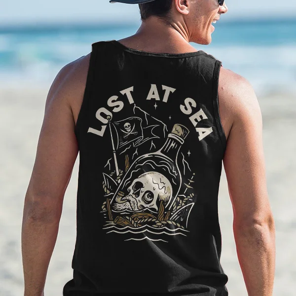 Lost At Sea Skull Print Men's Tank