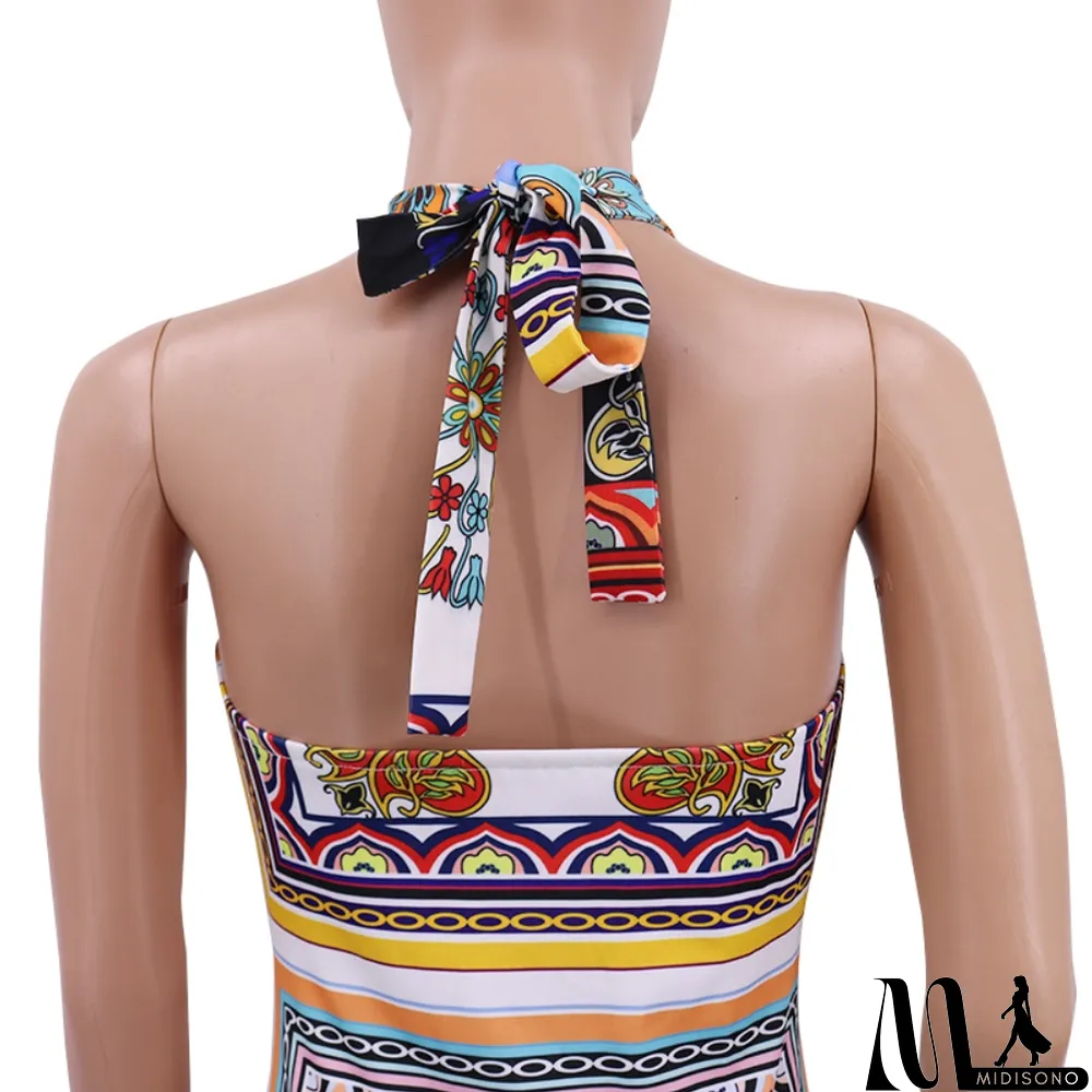 MidiSono - Print Low Back Sexy Slit Halter Long African Dress