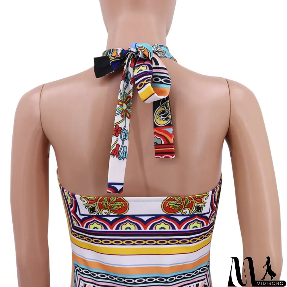 MidiSono - Print Low Back Sexy Slit Halter Long African Dress