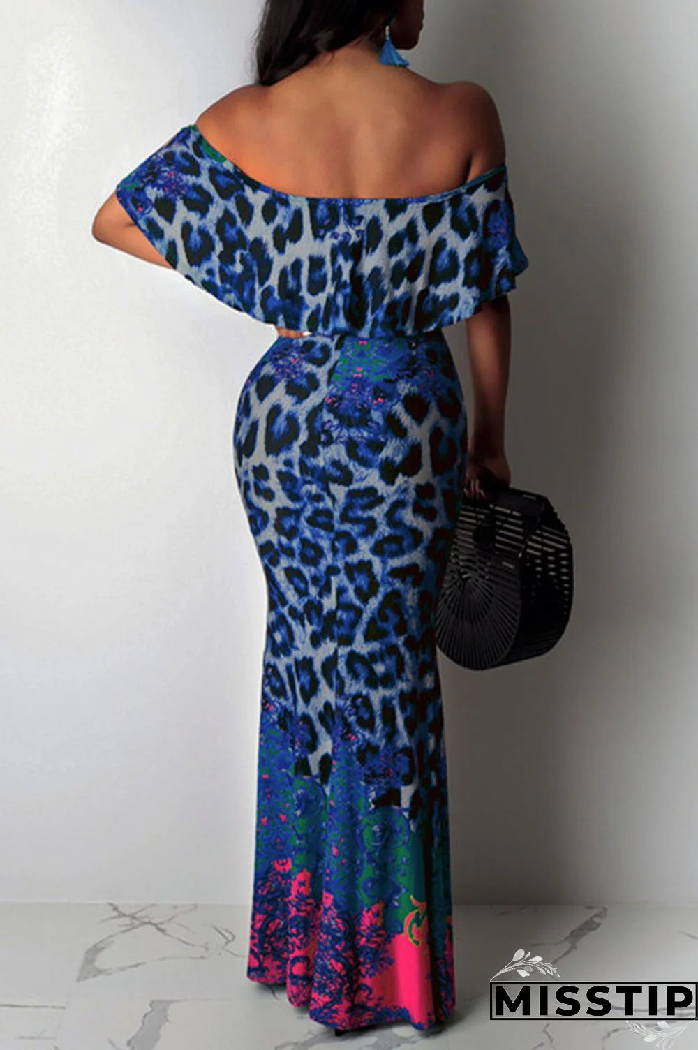 Pink Sexy Printing Off Shoulder Dress