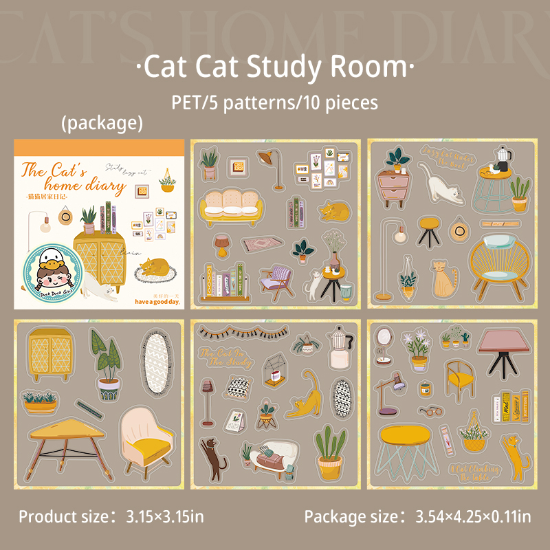 PET Sticker Book - Cat's Home Diary Series Cute  Plant Landscape 