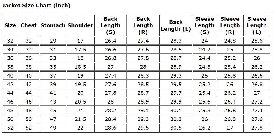 jacket size