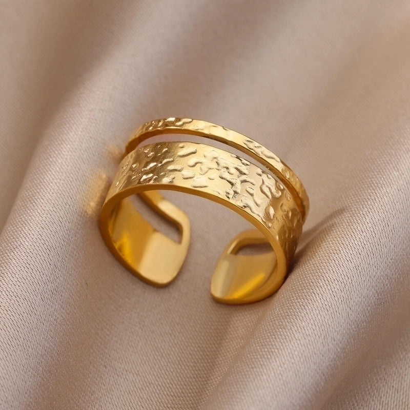1 Piece Fashion Leaf Stainless Steel Inlaid Gold Open Ring